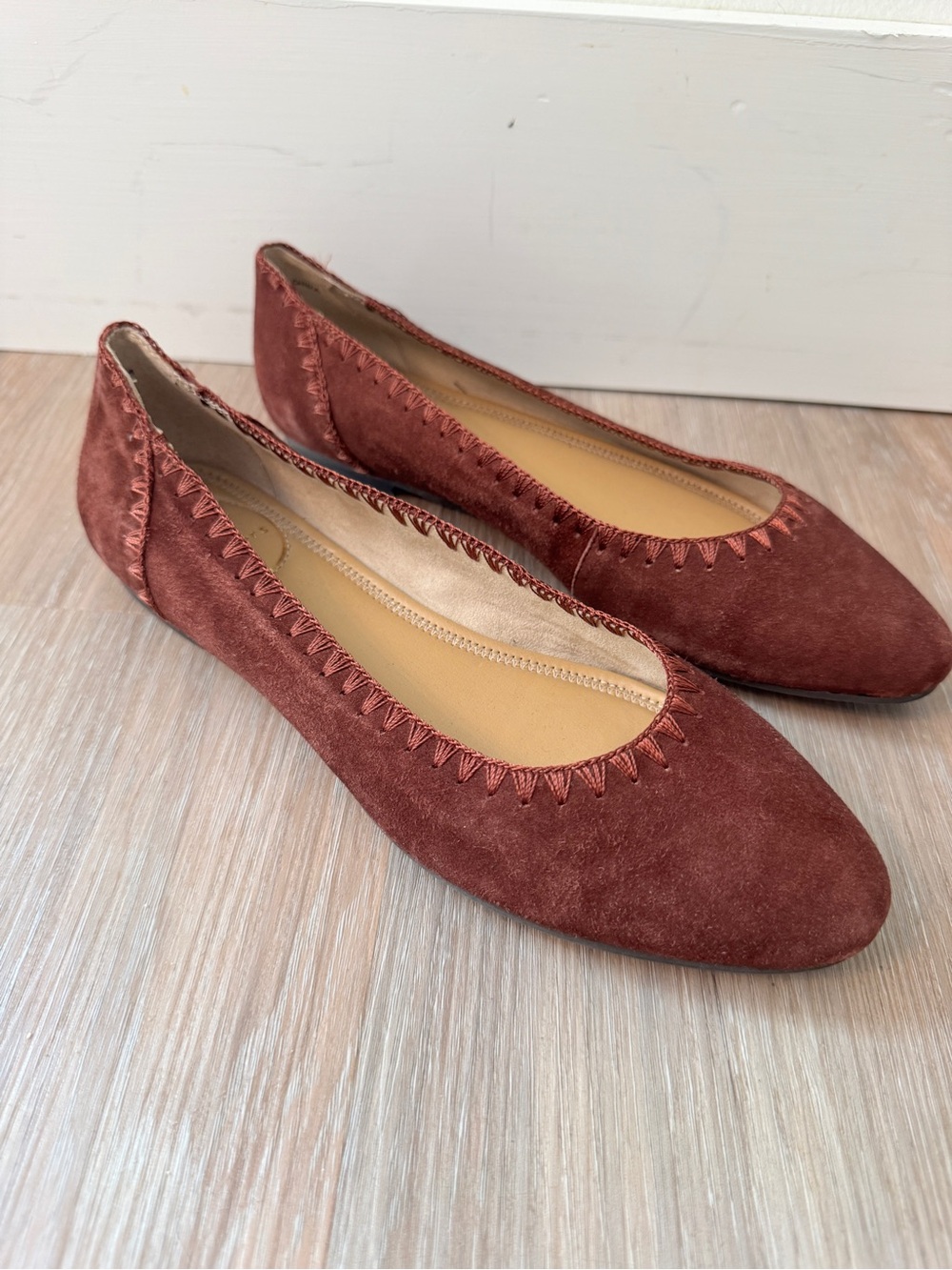 Jack Rogers Suede Ballet Flats Women’s Size 8 Rust Brown Whipstitch